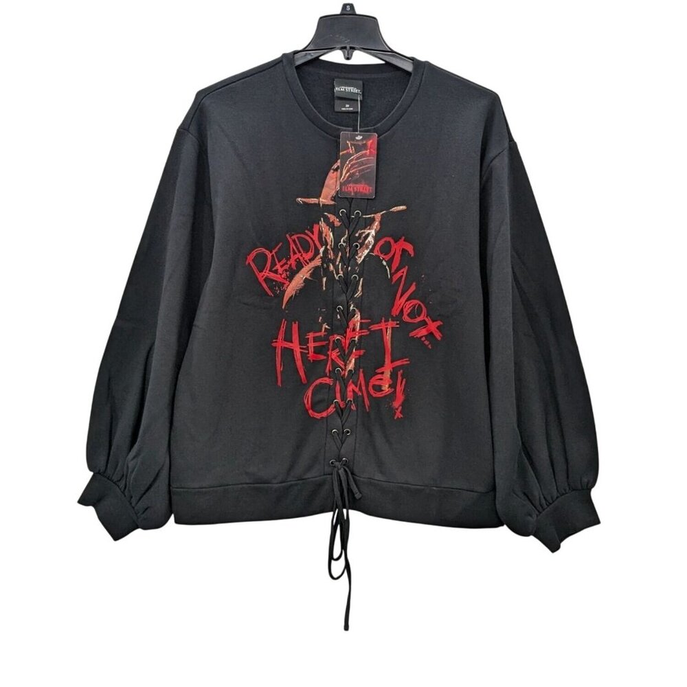 Nightmare on Elm Street Sweatshirt Women Size 2X Pullover Graphic Horror Lace Up
